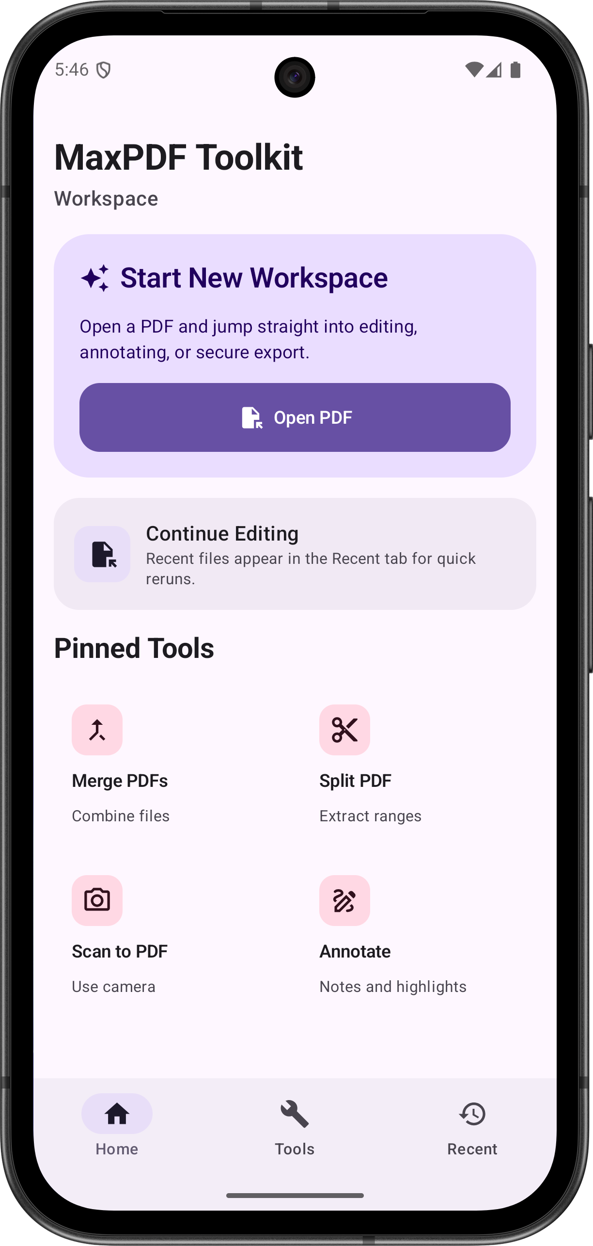 Max PDF home screen